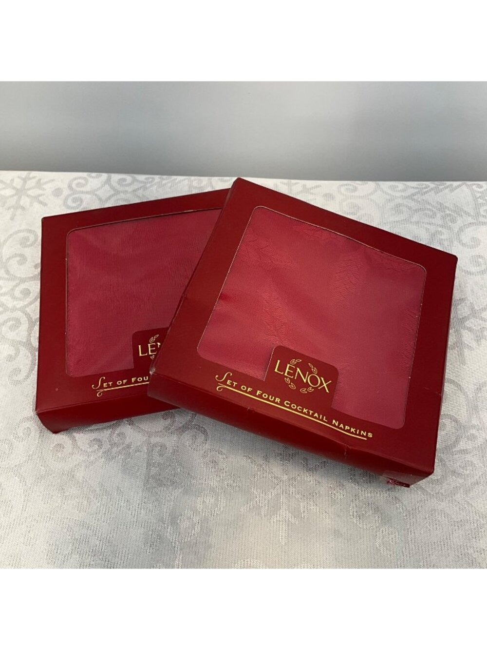 Lenox Red Damask Cocktail Napkins Set Of 8 Cotton-Poly Blend New In Box